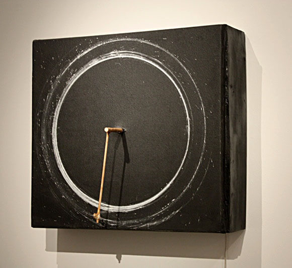 Kinetic drawing machine 'Destruction of a Ritual' by Nevada Hardman. A pen traces patterns on canvas through motorized motion.